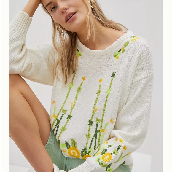 NWT Anthropologie Marigold Embroidered Sweater Medium #244 - Picture 4 of 6